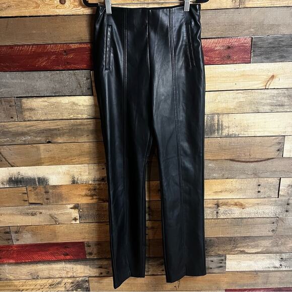 stradivarius Pants - Stradivarius Black Faux Leather Pants With‎ Slits At Hem Size 6